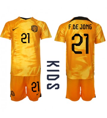 Maillot de foot Pays-Bas Frenkie de Jong #21 Domicile enfant Monde 2022 Manches Courte (+ pantalon court)